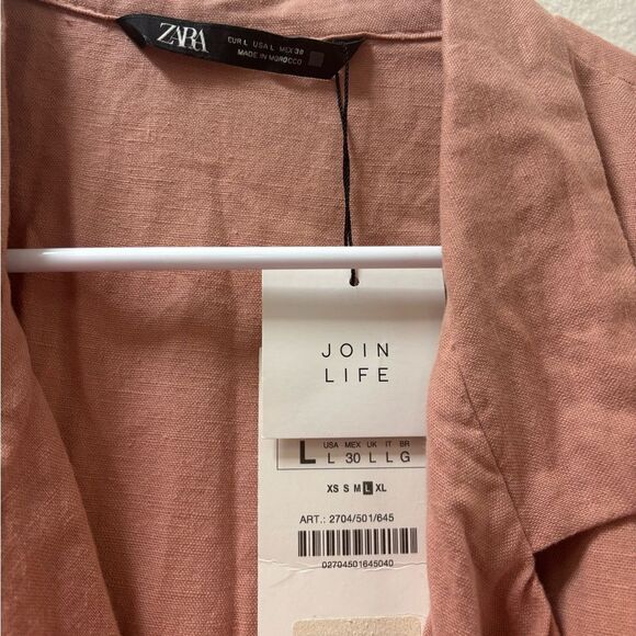 Zara Romper Women’s size Large pink NWT belted linen romper travel summer - Picture 4 of 4